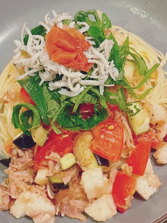 夏野菜と薬味たっぷり和風冷製パスタ-レシピのメイン写真