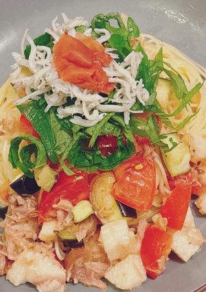 夏野菜と薬味たっぷり和風冷製パスタ-レシピのメイン写真