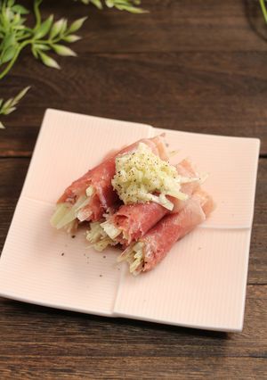 SDGs！みょうがの茎の生ハム巻き-レシピのメイン写真