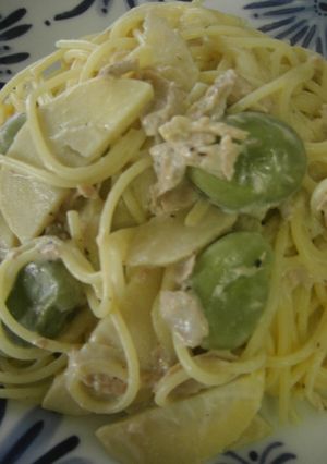ひとりランチに筍と空豆のツナ豆乳パスタ♪-レシピのメイン写真