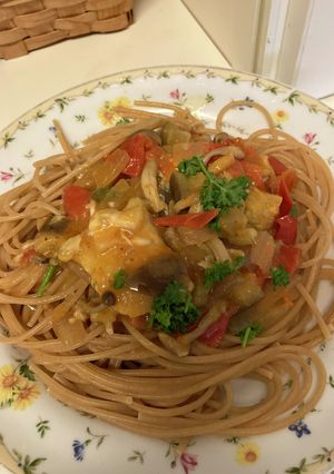 6月　カスベのトマトパスタ-レシピのメイン写真