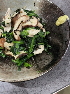 ほうれん草椎茸ササミ塩昆布ごま油わさび-レシピのメイン写真