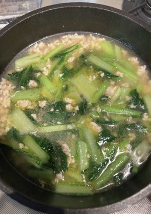 鶏ひき肉と小松菜の中華風スープ-レシピのメイン写真