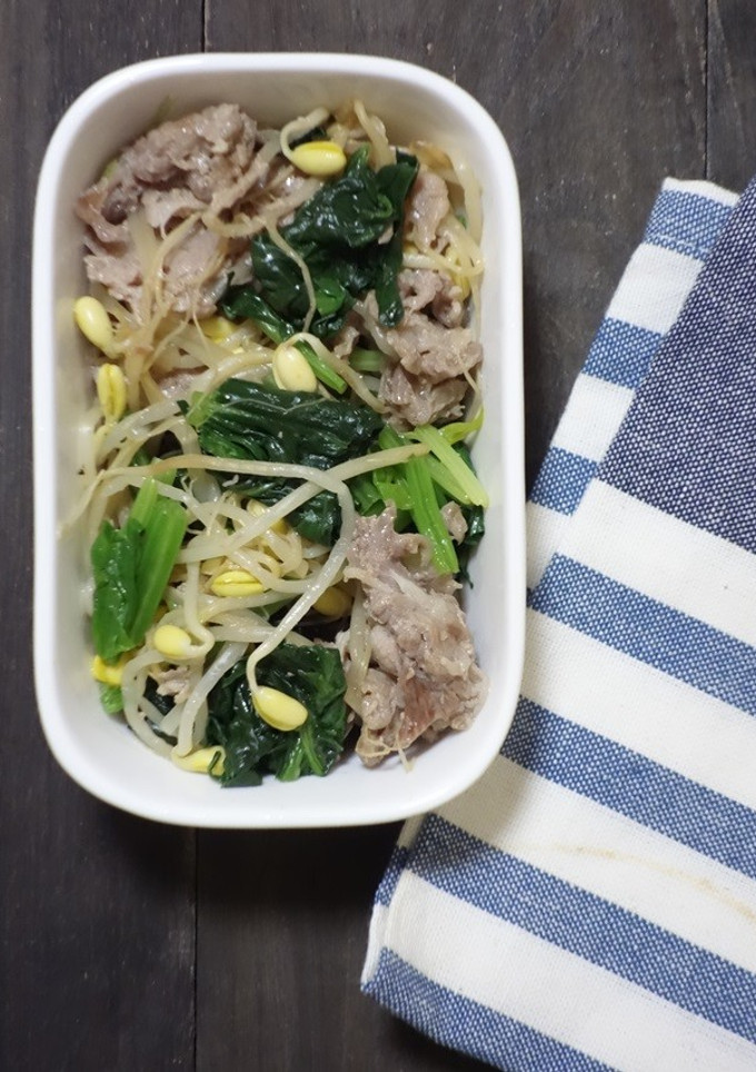 豚肉とほうれん草と豆もやしのめんつゆ和え-レシピのメイン写真