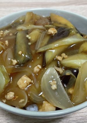 なすと玉ねぎと鶏ひき肉のあんかけ♡-レシピのメイン写真