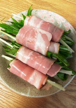 1分でできます　水菜のベーコン巻き-レシピのメイン写真