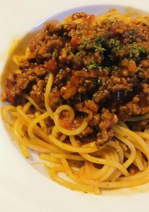 トマト缶＆合挽肉●ミートソースパスタ-レシピのメイン写真