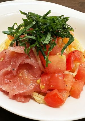 生ハムとトマトの【和風冷製パスタ】-レシピのメイン写真