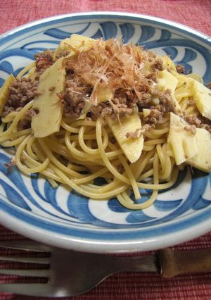 あっさりうまい~ひき肉と筍の和風パスタ-レシピのメイン写真