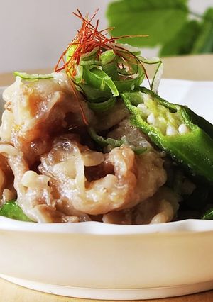 白だしde豚バラオクラ☆レンジ蒸し☆弁当-レシピのメイン写真