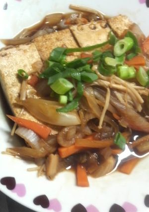 ﾍﾙｼｰ★玉葱＆きのこの焼き豆腐ステーキ-レシピのメイン写真