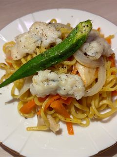 蒸すだけ◎ハモと夏野菜のヘルシー焼きそば-レシピのメイン写真