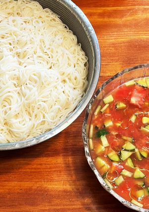 冷製トマトスープの素麺-レシピのメイン写真