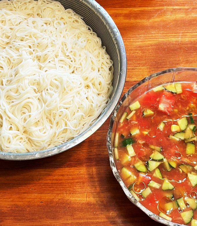 冷製トマトスープの素麺-レシピのメイン写真