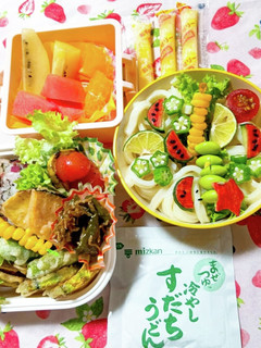 女子中学生お弁当♪天ぷらと冷やしうどん-レシピのメイン写真