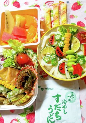 女子中学生お弁当♪天ぷらと冷やしうどん-レシピのメイン写真