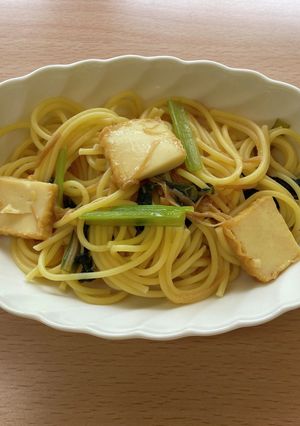 【健康教室】厚揚げと小松菜のスパゲッティ-レシピのメイン写真