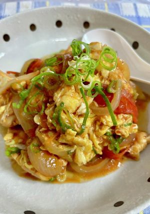 鶏むね肉とふわ卵のトマト炒め♪-レシピのメイン写真