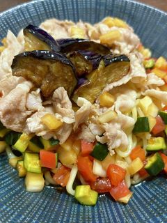 揚げナスと豚しゃぶの冷やし中華-レシピのメイン写真
