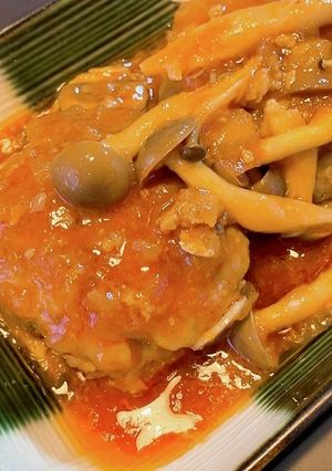 キノコとトマトの煮込みハンバーグ-レシピのメイン写真