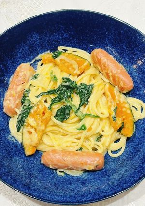 かぼちゃとほうれん草のクリームパスタ-レシピのメイン写真