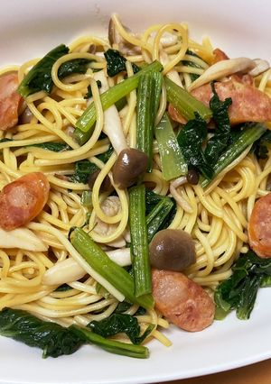 麺つゆで簡単！小松菜としめじの和風パスタ-レシピのメイン写真