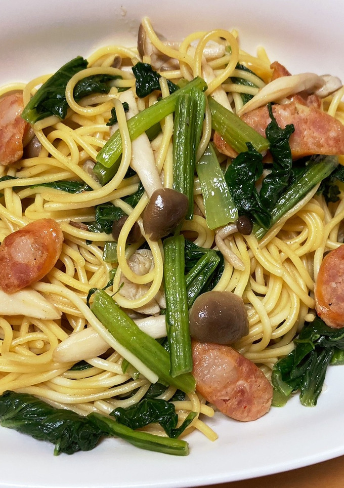 麺つゆで簡単！小松菜としめじの和風パスタ-レシピのメイン写真