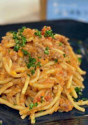 レンジで簡単！減塩ミートソースパスタ-レシピのメイン写真
