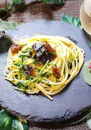 豆苗と粒生姜舞昆のマヨパスタ-レシピのメイン写真