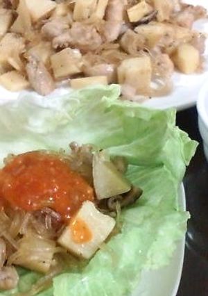 たけのこが旨い!鶏肉と春雨のレタス包み-レシピのメイン写真