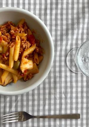 エリンギと挽肉のトマトソースのパスタ-レシピのメイン写真
