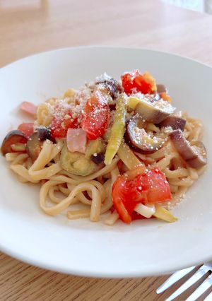 レンジで☆フレッシュトマトと茄子のパスタ-レシピのメイン写真