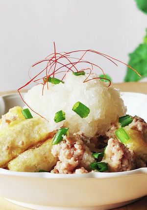 夫絶賛☆白だしみぞれ煮☆木綿豆腐豚挽肉丼-レシピのメイン写真