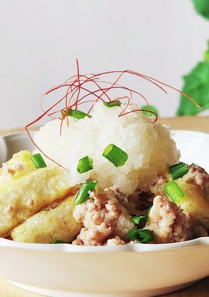 家族絶賛☆白だしみぞれ煮☆木綿豆腐豚挽肉丼-レシピのメイン写真