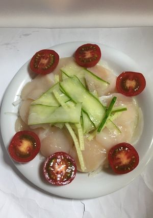 帆立のカルパッチョ、ミニトマト添え。-レシピのメイン写真