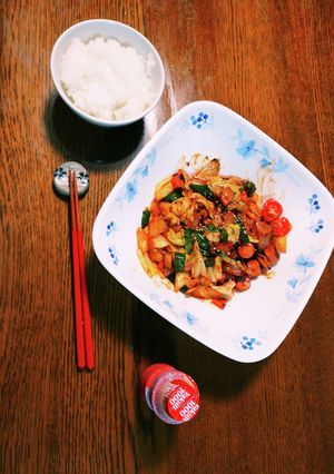 チキンライス風&ナポリタン風の野菜炒め-レシピのメイン写真