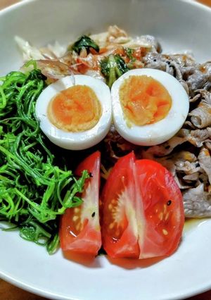 おかひじきと牛しゃぶの韓国風そうめん-レシピのメイン写真