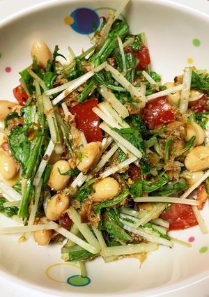 水菜とトマト、大豆のさっぱりサラダ。-レシピのメイン写真