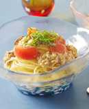 ひきわり納豆とイワシ缶の冷製パスタ