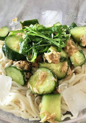 脱ドライアイ　ツナきゅうり黒胡椒そうめん-レシピのメイン写真