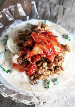 肉味噌キムチ豆乳ひやむぎ-レシピのメイン写真