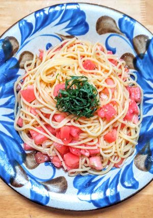夏らしいスイカとトマトの冷製パスタ-レシピのメイン写真
