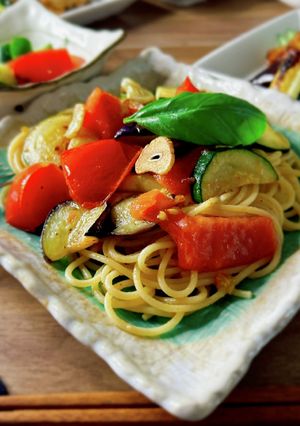 夏野菜たっぷりぺぺロンチーノ-レシピのメイン写真