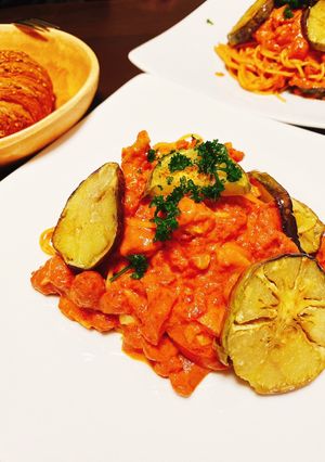 泉州水茄子のトマトクリームパスタ-レシピのメイン写真