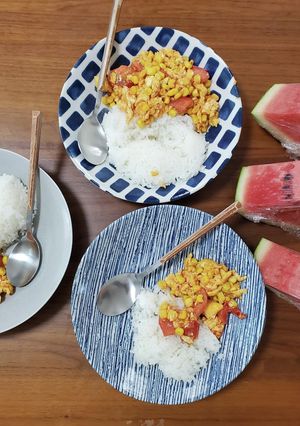 夏休みのトマコーンカレー玉子飯-レシピのメイン写真