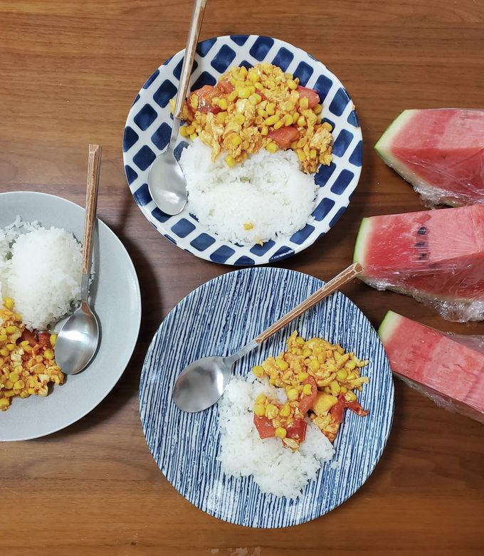 夏休みのトマコーンカレー玉子飯-レシピのメイン写真