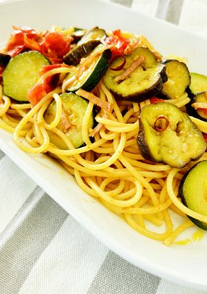 夏野菜のレモンしょうゆペペロンチーノ-レシピのメイン写真