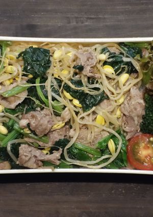 豚肉とほうれん草と豆もやしの丼弁当-レシピのメイン写真