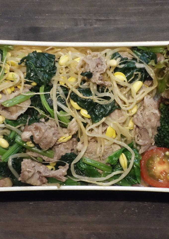 豚肉とほうれん草と豆もやしの丼弁当-レシピのメイン写真