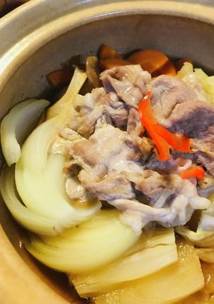 豚スキ●豚こまぎれ肉と白菜・根菜のスキ焼-レシピのメイン写真